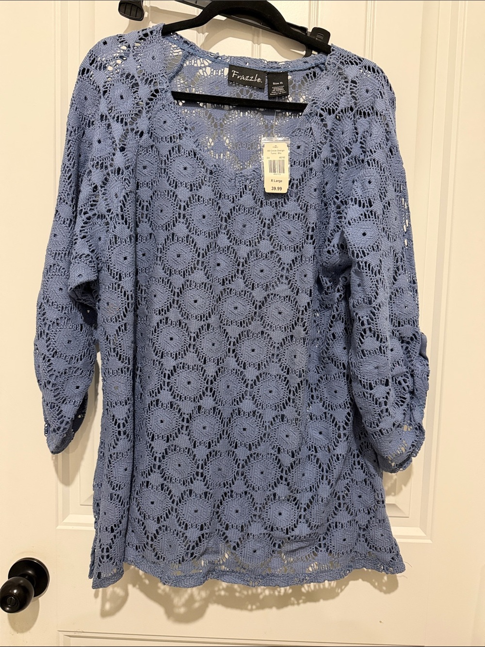 Frazzle Blue Crochet Openwork Tunic Top
